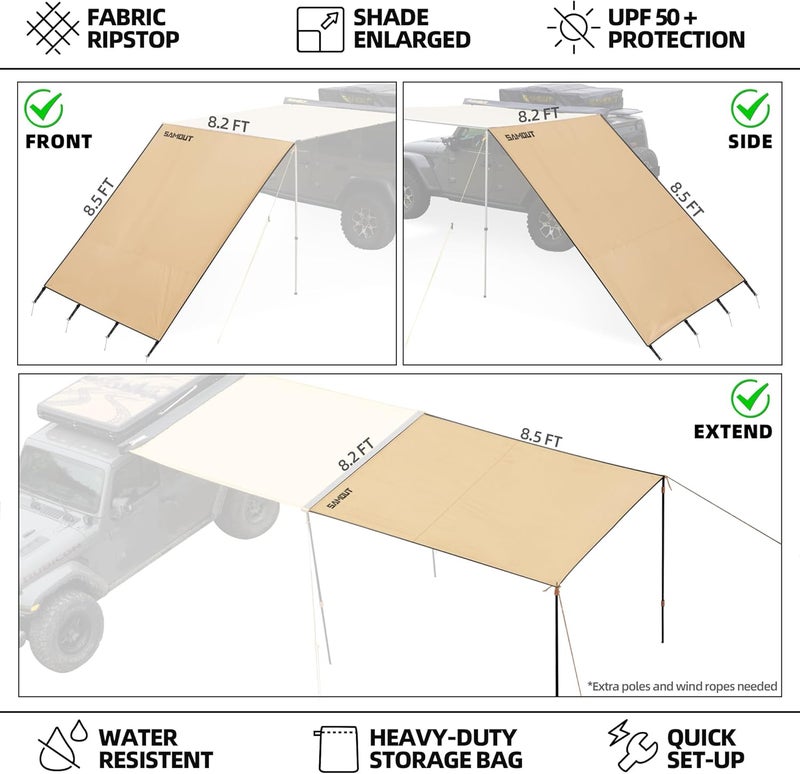 SAMOUT Awning Wall 8.2FT x 8.5FT Multi-Side Universal Awning Extension Waterproof Ripstop UV-Resistant for Windbreak & Sun Shade - Image 2